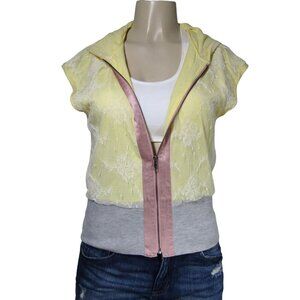 PHILIP LIM Development Y2K FAIRY Cottagecore Knit LACE Pastel Zip Hoody Top M